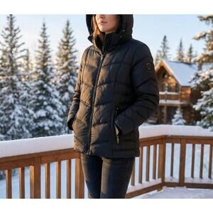 Nautica Womens Black Hooded Puffer Jacket Water Resistant Detachable XXL